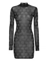 Philipp Plein Tulle Midi Dress Strass Monogram In Black