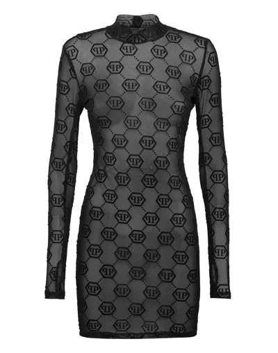 PHILIPP PLEIN TULLE MINI DRESS MONOGRAM