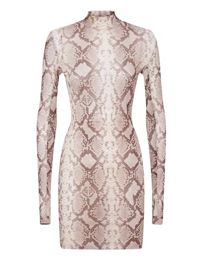 Philipp Plein Tulle Mini Dress Python Print In White