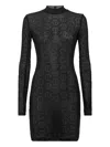 Philipp Plein Tulle Long-sleeved Mini Dress Monogram Strass In Black