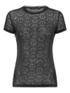 Philipp Plein Tulle Monogram Strass T-shirt In Black