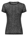 Philipp Plein Tulle Sexy Pure Fit T-shirt Monogram Strass In Black