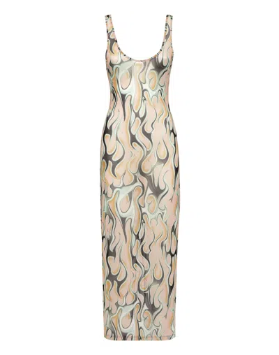 Philipp Plein Tulle Tank Top Long Dress Flame