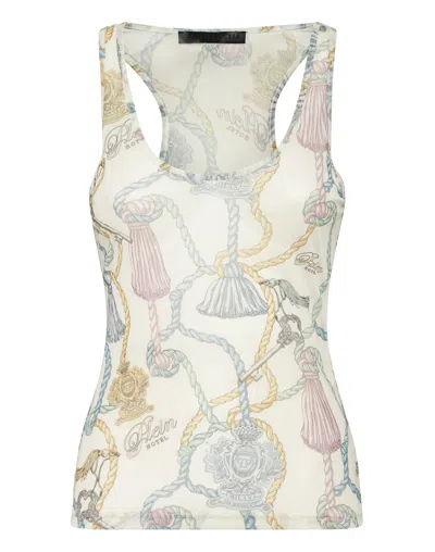 Philipp Plein Tulle Tank Top Tassels In White