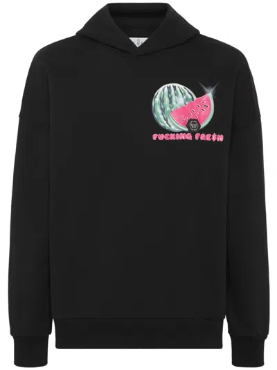 Philipp Plein Tutti Frutti Cotton Hoodie In Black