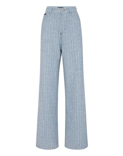 Philipp Plein Tweed Denim Trousers Skater Fit In Blue