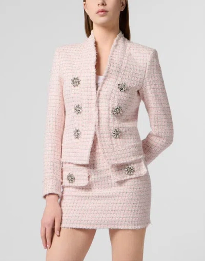 Philipp Plein Tweed Jacket Crystals Women In Pink