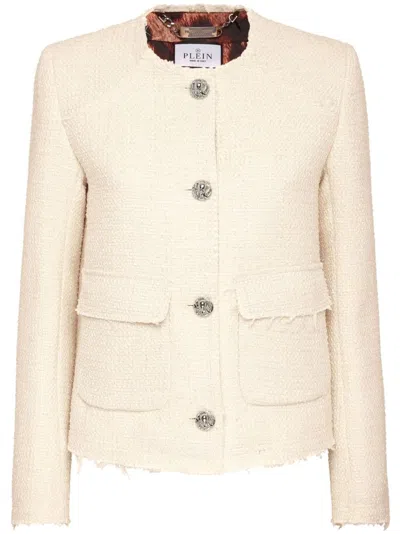 Philipp Plein Tweed Jacket In Neutrals