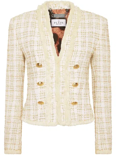 Philipp Plein Tweed Jacket In White