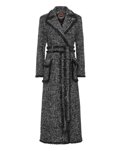 Philipp Plein Tweed Long Coat In Black