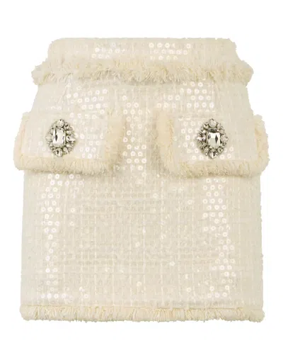 Philipp Plein Tweed Mini Skirt Paillettes In Brown