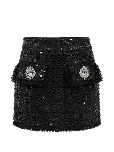 Philipp Plein Tweed Mini Skirt Paillettes-embellished In Black
