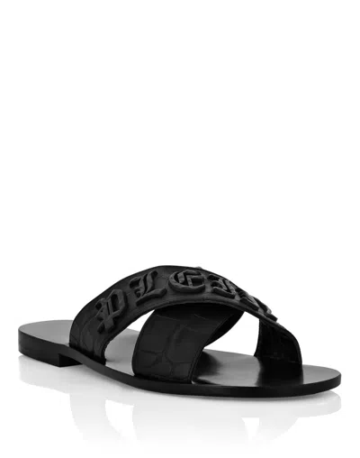 Philipp Plein Sandalen Mit Logo In Black