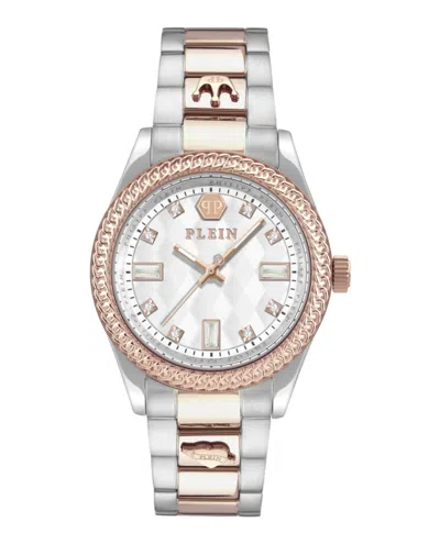 Philipp Plein Two-tone Crystal-accented Timepiece With Deployant Buckle In Silver