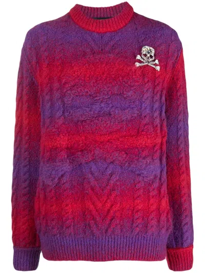 Philipp Plein Two-tone Knitted Jumper In Red