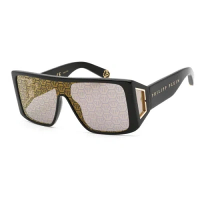 Pre-owned Philipp Plein Unisex Sunglasses Full Rim Shiny Black Plastic Frame Spp014w 700g In Gold