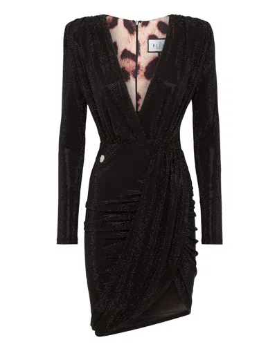 Philipp Plein V-neck Mini Dress In Black