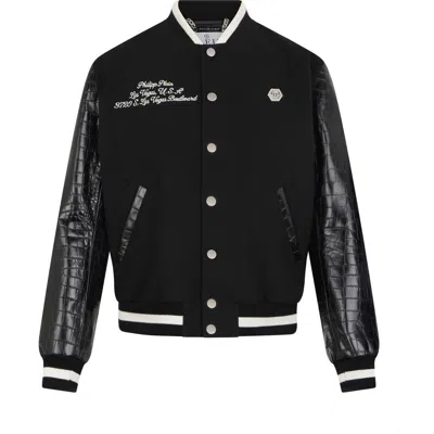 Philipp Plein Varsity Bomber Cocco Sleeves Las Vegas Men In Black