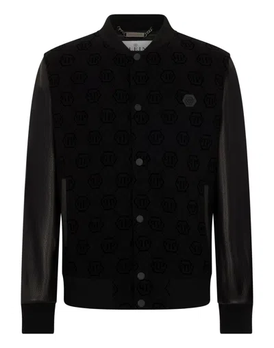 Philipp Plein Varsity Bomber Monogram Monogram In Black
