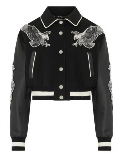 Philipp Plein Varsity Jacket Tattoo Strass Women In Gray