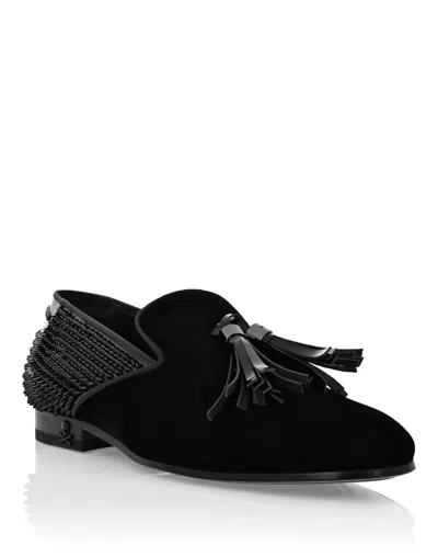 Philipp Plein Velvet & Patent Leather Loafers Studs In Black