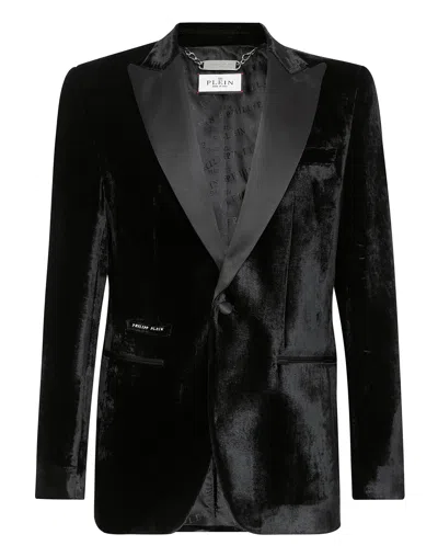 Philipp Plein Monogram-jacquard Single-breasted Blazer In Black