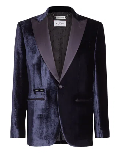 Philipp Plein Velvet Blazer In Blue