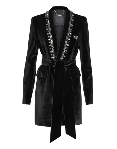 Philipp Plein Velvet Blazer Dress Iconic Plein In Black