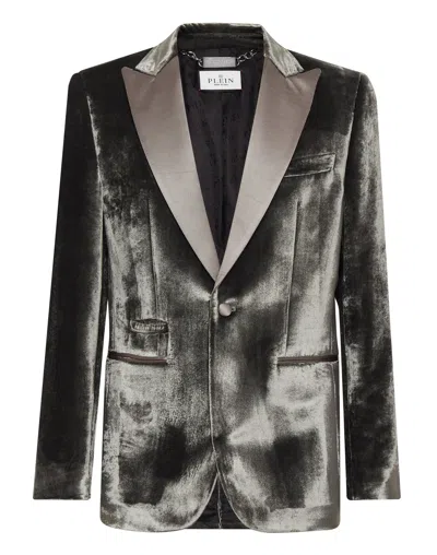 Philipp Plein Contrast-lapel Velvet Blazer In Multi