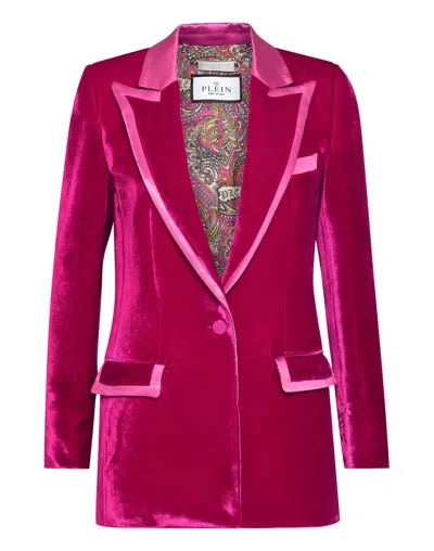 Philipp Plein Velvet Boxy Blazer Paisley Bandana In Pink