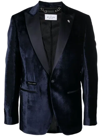 Philipp Plein Velvet-finish Blazer In Blue