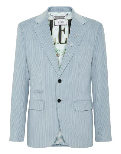 Philipp Plein Velvet Gabardine Blazer Flicky Fit In Blue