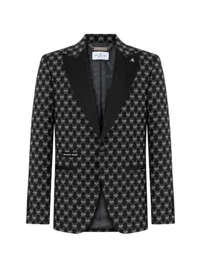 Philipp Plein Velvet Glitter Monogram Blazer In Multi