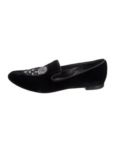 Pre-owned Philipp Plein Velvet Graphic Print Loafers In Black