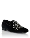 Philipp Plein Velvet Loafers Embroidery Money In Black