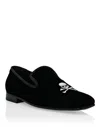Philipp Plein Skull Embroidery Velvet Loafers In Black