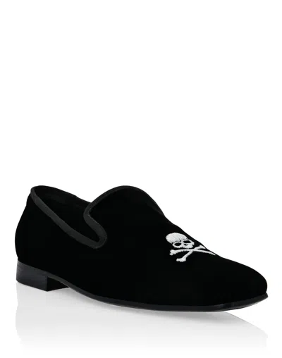 PHILIPP PLEIN VELVET LOAFERS EMBROIDERY SKULL