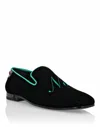 Philipp Plein Slogan-embroidered Velvet Loafers In Green