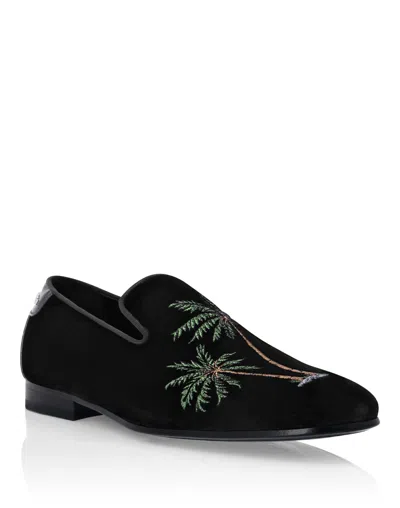 Philipp Plein Velvet Loafers Palms In Black