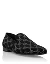 Philipp Plein Rhinestone-monogram Velvet Loafers In Multi