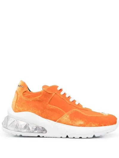 Philipp Plein Velvet Low-top Sneakers In Orange