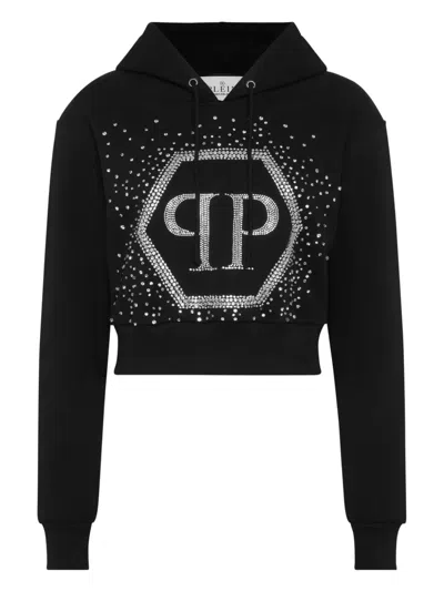 Philipp Plein Venice Beach Cropped Strass Hoodie In Black