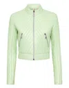 Philipp Plein Vintage Leather Biker Jacket Ls Flame In Green