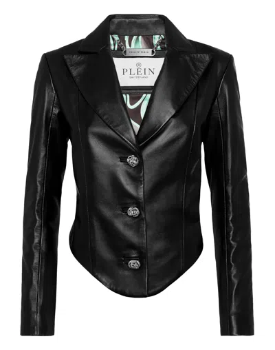 Philipp Plein Vintage Leather Blazer Ls Flame