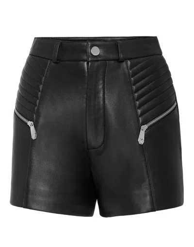 Philipp Plein Vintage Leather Hot Pants In Black