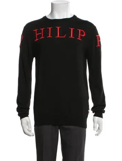 Pre-owned Philipp Plein Virgin Wool Graphic Print Pullover In Black