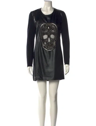 Pre-owned Philipp Plein Virgin Wool Mini Dress In Black