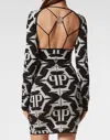 Philipp Plein Viscose & Lurex Mini Dress Hexagon In Black