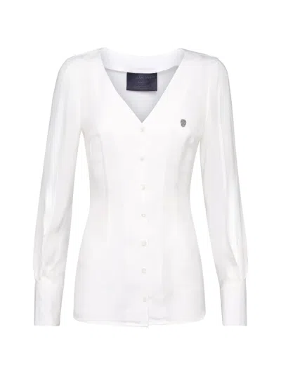 Philipp Plein V-neck Button Shirt In White