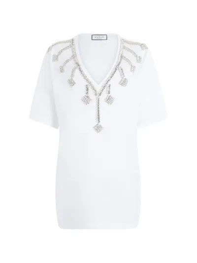 Philipp Plein V-neck Crystal Fringes T-shirt Dress In White